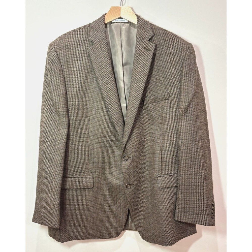 Chaps Ralph Lauren Men's Brown Check 100% Wool Sport Coat Blazer 48L 2-Button - Picture 1 of 14